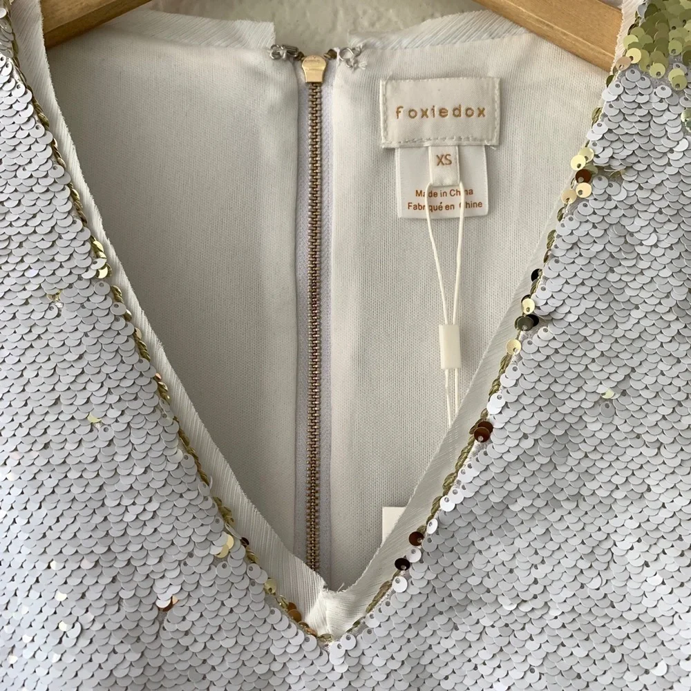 Foxiedox White Gold Flip Sequin Mini Dress XS - Picture 8 of 16